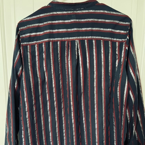 Striped Navy/Burgundy/Lurex Cotton Shirt with Mandarin Collar from J.Crew - Picture 3 of 4